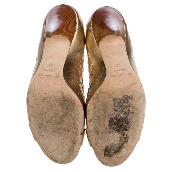 BURBERRY Metallic Gold Quilted Leather Heels Pumps EU 40 Dust Cover & Shoe Box - Picture 4 of 8